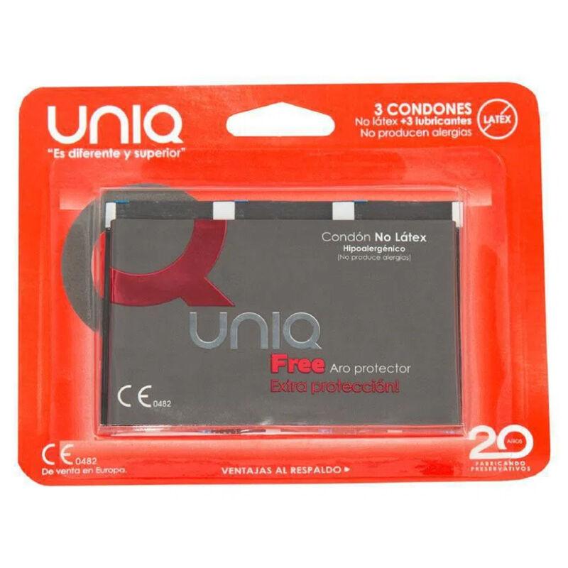 UNIQ - FREE PRESERVATIVOS CON ARO PROTECTOR SIN LATEX 3 UNIDADES - Optelum