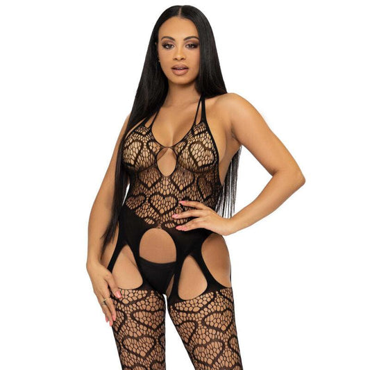 LEG AVENUE - BODYSTOCKING DE RED CON TIRANTES TALLA ÚNICA - NEGRO - Optelum