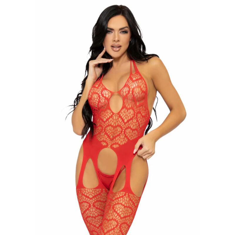 LEG AVENUE - BODYSTOCKING DE RED CON TIRANTES TALLA ÚNICA - NEGRO - Optelum