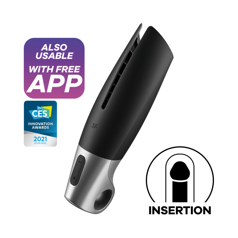 SATISFYER - POWER MASTURBATOR NEGRO Y PLATA - Optelum