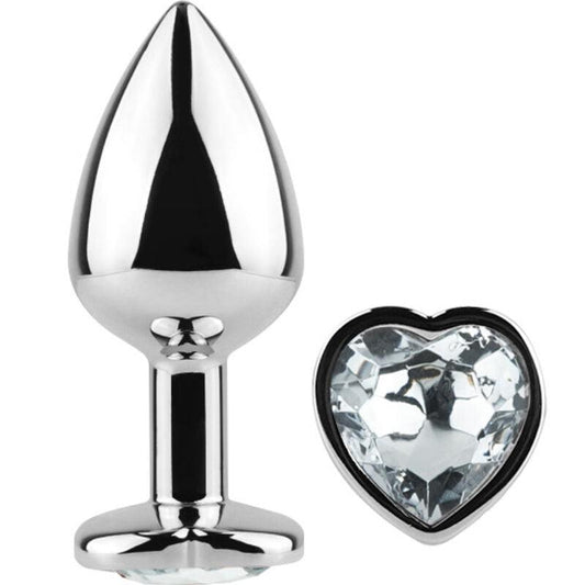 SECRETPLAY - METAL BUTT PLUG CORAZÓN TRANSPARENTE TALLA S 7 CM - Optelum