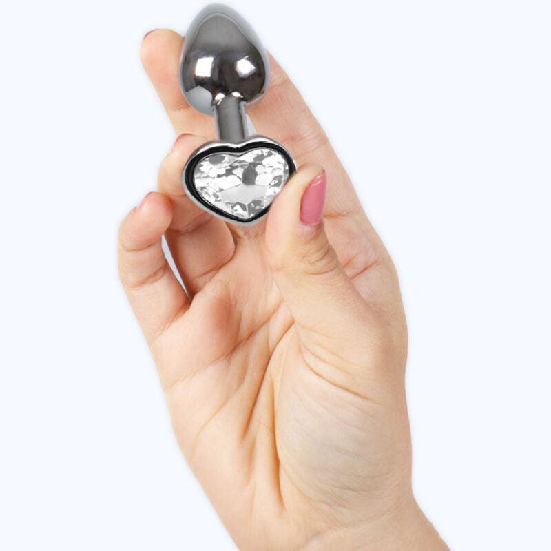 SECRETPLAY - METAL BUTT PLUG CORAZÓN TRANSPARENTE TALLA S 7 CM - Optelum