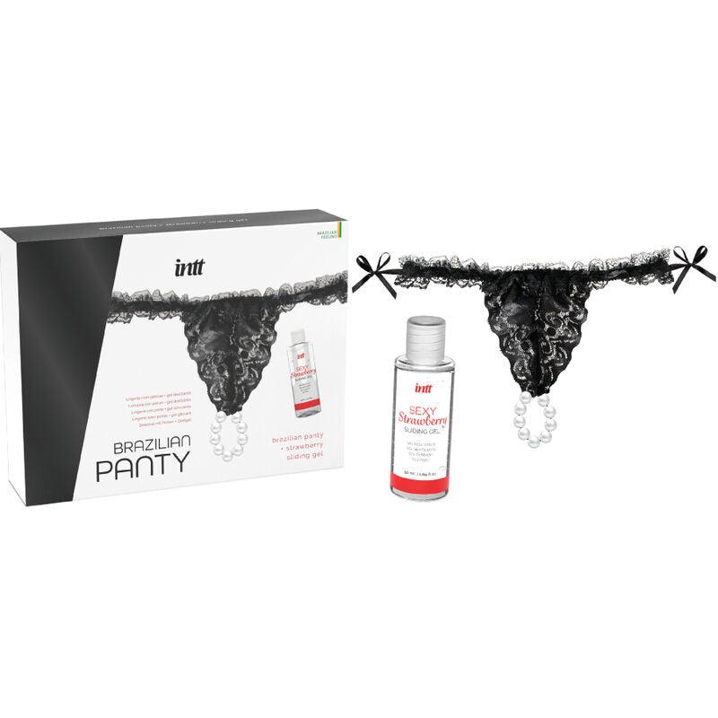 INTT RELEASES - PANTY BRASILEÑA NEGRA CON PERLAS Y GEL LUBRICANTE 50 ML - Optelum