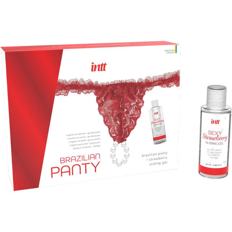 INTT RELEASES - PANTY BRASILEÑO ROJA CON PERLAS Y GEL LUBRICANTE 50 ML - Optelum
