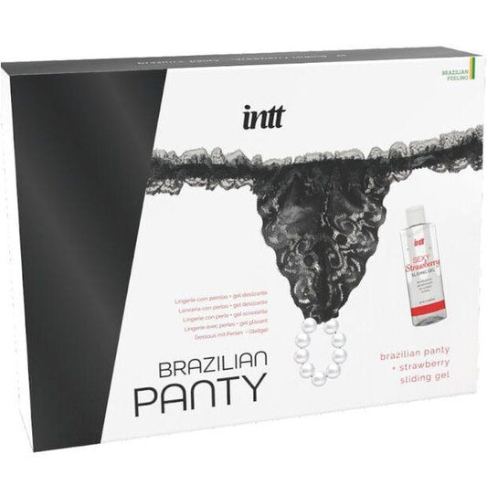 INTT RELEASES - PANTY BRASILEÑA NEGRA CON PERLAS Y GEL LUBRICANTE 50 ML - Optelum