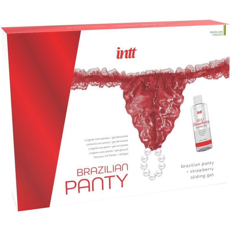 INTT RELEASES - PANTY BRASILEÑO ROJA CON PERLAS Y GEL LUBRICANTE 50 ML - Optelum