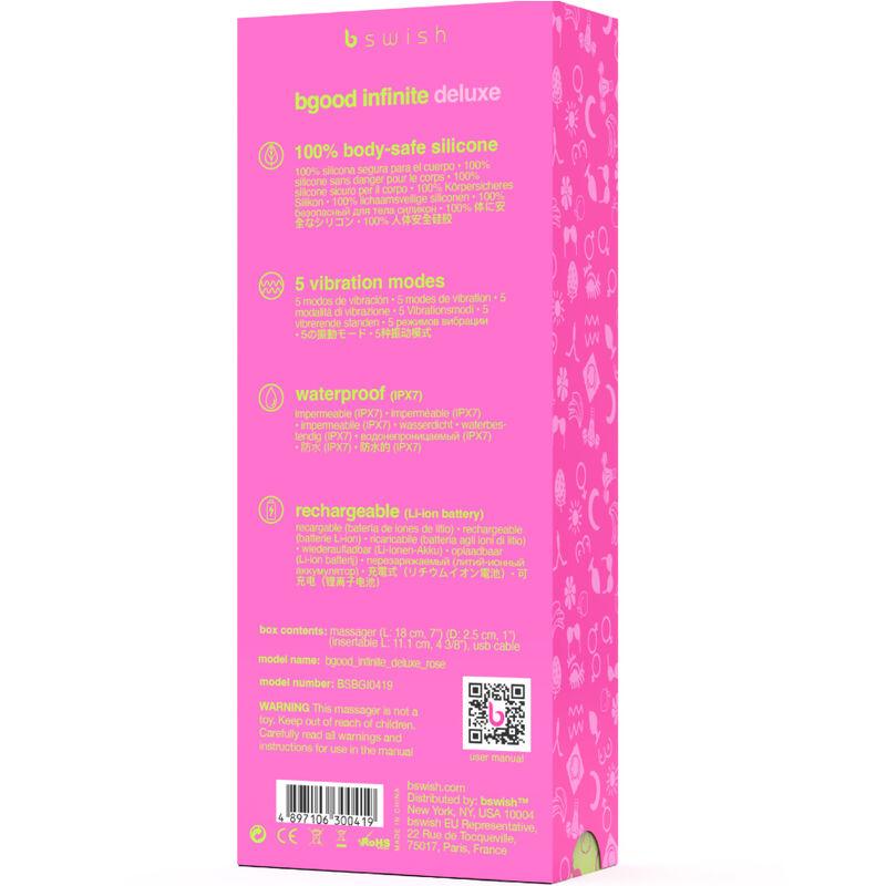 B SWISH - BGOOD INFINITE DELUXE VIBRADOR RECARGABLE SILICONA ROSA - Optelum