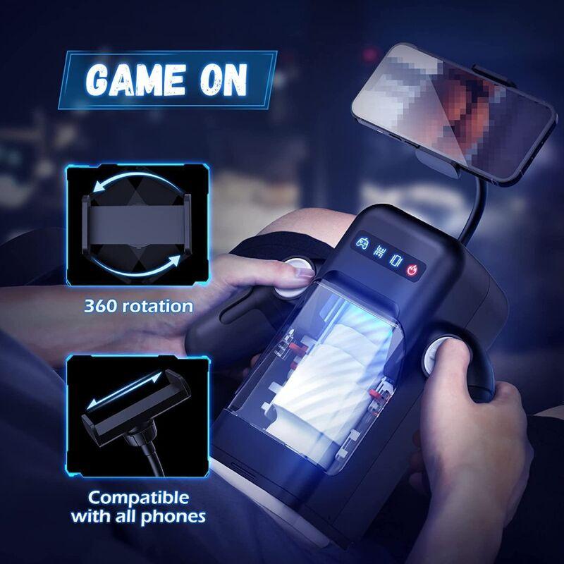 GAME CUP - MASTURBADOR MASCULINO CON VIBRACIÓN Y FUNCIÓN CALOR CON SOPORTE PARA MÓVILES - NEGRO - Optelum