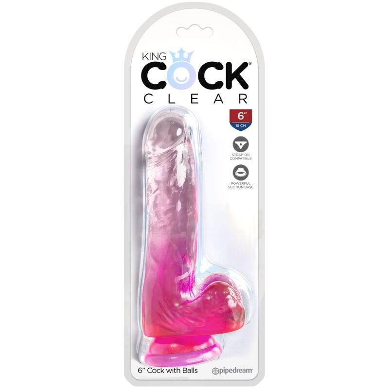 KING COCK - CLEAR PENE REALISTICO CON TESTICULOS 13.5 CM ROSA - Optelum