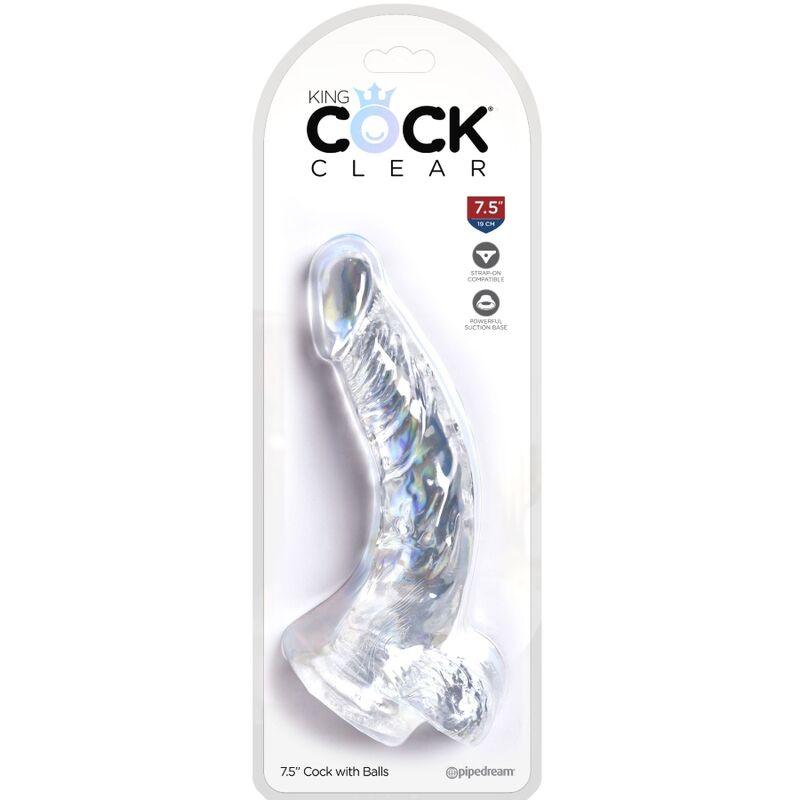 KING COCK - CLEAR PENE REALISTICO CURVADO CON TESTICULOS 16.5 CM TRANSPARENTE - Optelum