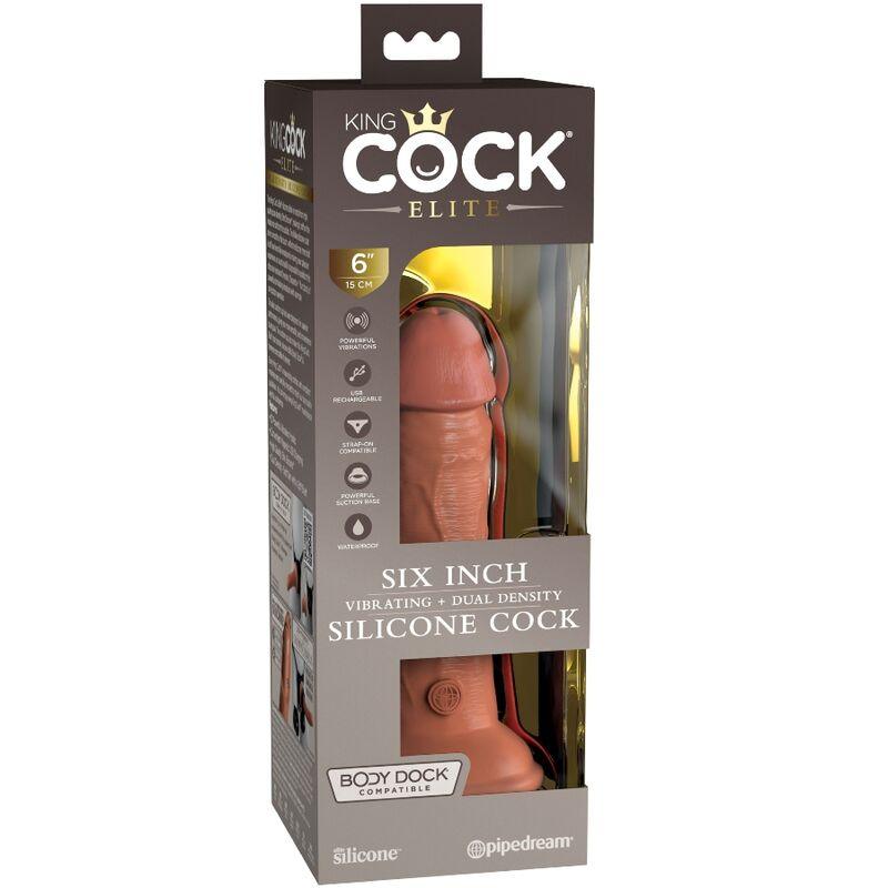 KING COCK - ELITE DILDO REALISTICO VIBRADOR & SILICONA 15.2 CM CARAMELO - Optelum