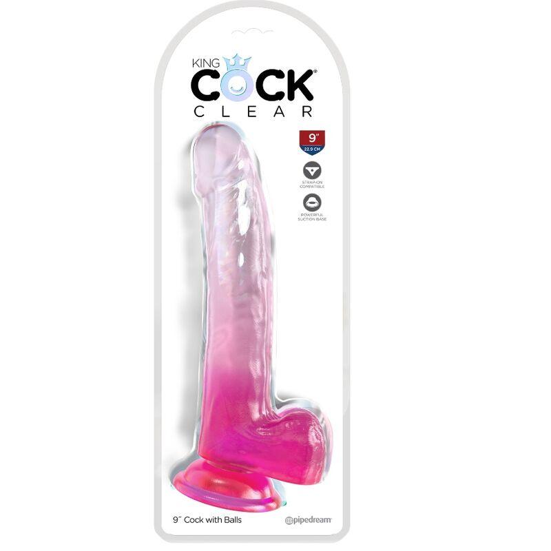 KING COCK - CLEAR DILDO CON TESTICULOS 20.3 CM ROSA - Optelum