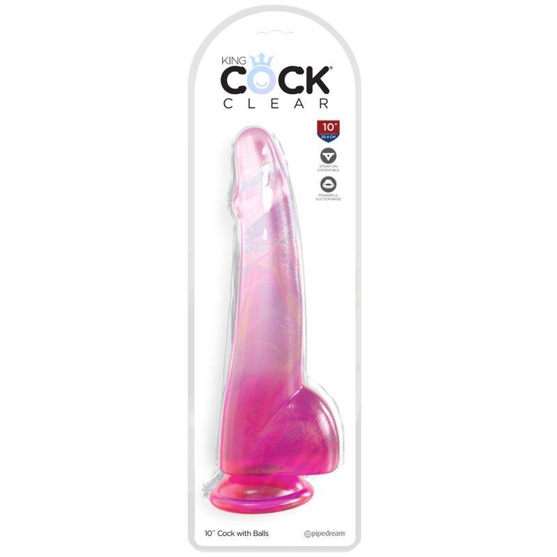KING COCK - CLEAR DILDO CON TESTICULOS 19 CM ROSA - Optelum