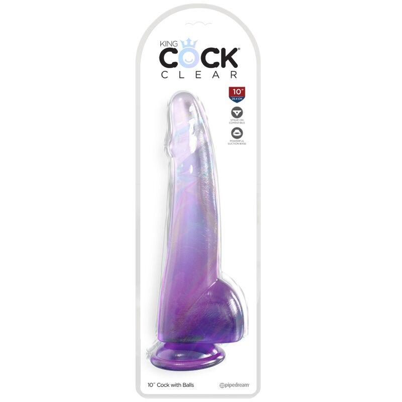 KING COCK - CLEAR DILDO CON TESTICULOS 19 CM MORADO - Optelum