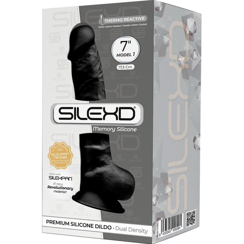 SILEXD - MODELO 1 PENE REALISTICO SILICONA PREMIUM SILEXPAN NEGRO 17.5 CM - Optelum