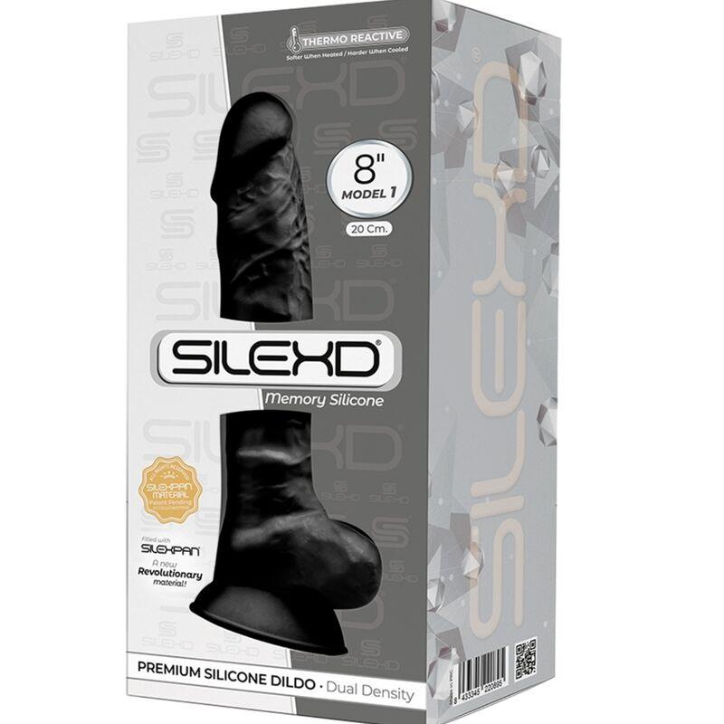 SILEXD - MODELO 1 PENE REALISTICO SILICONA PREMIUM SILEXPAN NEGRO 20 CM - Optelum