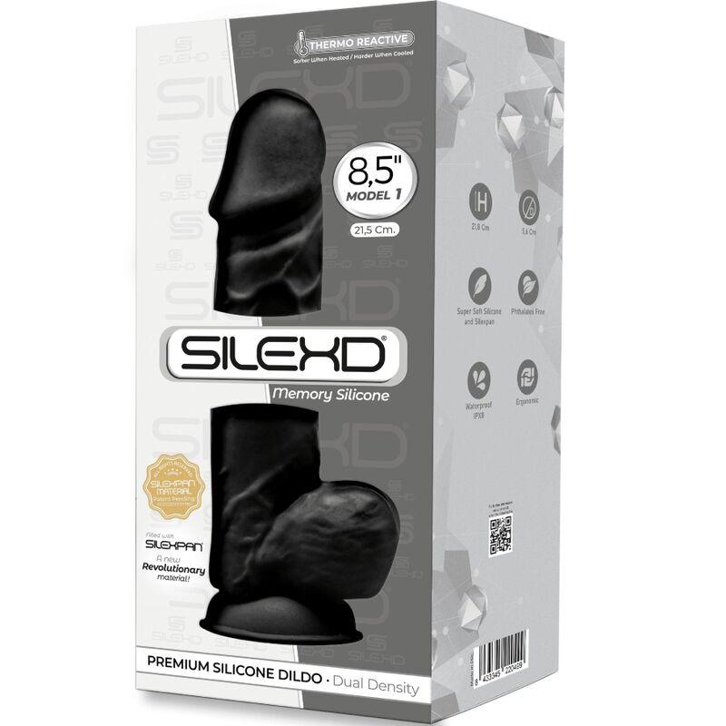 SILEXD - MODELO 1 PENE REALISTICO SILICONA PREMIUM SILEXPAN NEGRO 21.5 CM - Optelum
