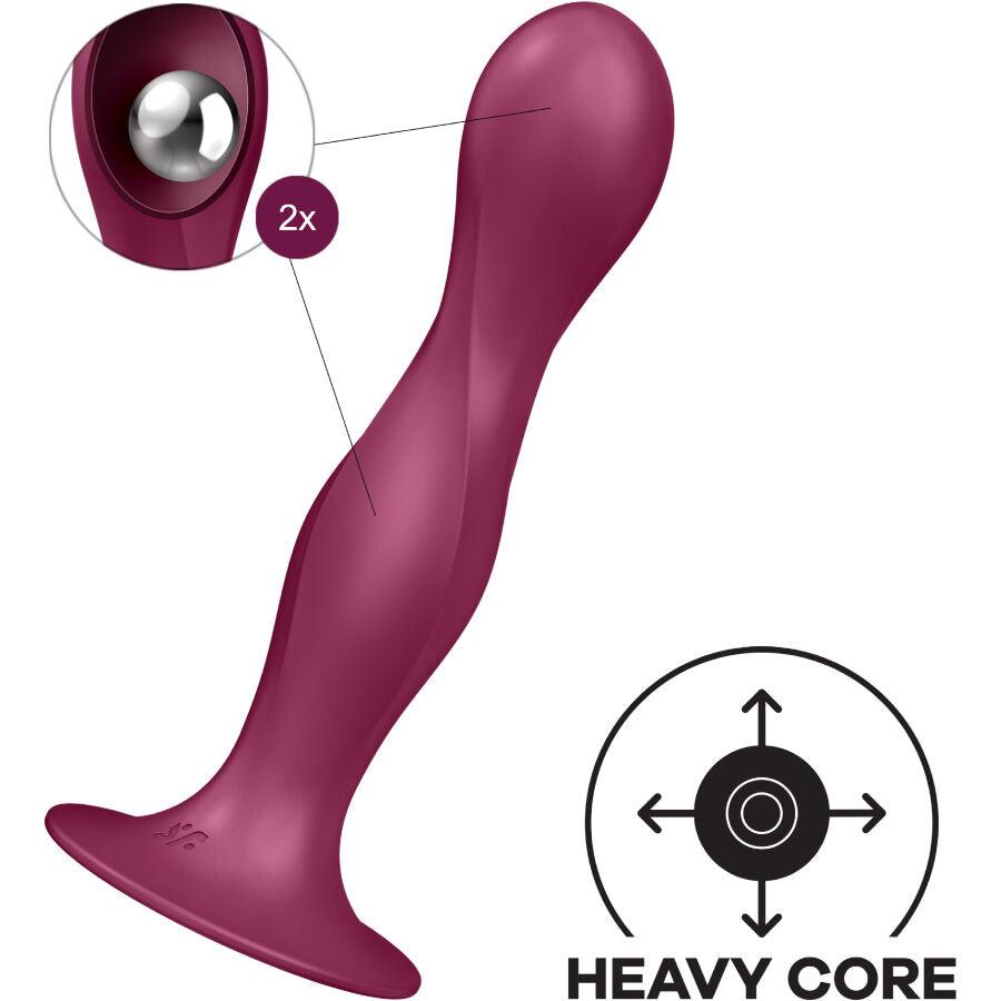SATISFYER - DOUBLE BALL-R DILDO SILICONA GRANATE - Optelum