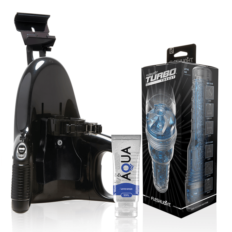 FLESHLIGHT - TURBO THRUST BLUE ICE + UNIVERSAL LAUNCH + LUBRICANTE AQUA QUALITY 50 ML - Optelum
