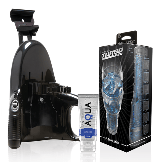 FLESHLIGHT - TURBO THRUST BLUE ICE + UNIVERSAL LAUNCH + LUBRICANTE AQUA QUALITY 50 ML - Optelum