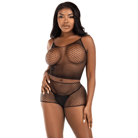 LEG AVENUE - SET CAMISETA & PANTALON REJILLA NEGRO - Optelum