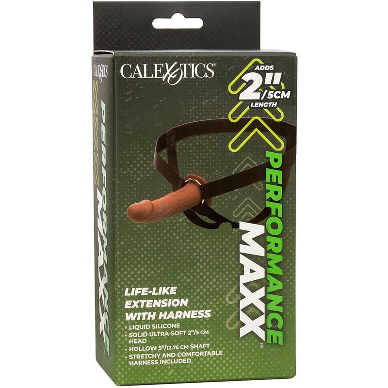 CALEXOTICS - PERFORMANCE MAXX EXTENSIÓN REALISTA CON ARNÉS PIEL MORENO - Optelum