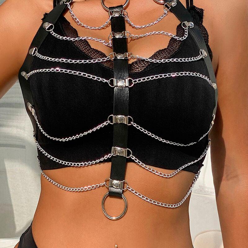 SUBBLIME - ARNÉS DE PECHO CADENAS CUERO NEGRO TALLA ÚNICA - Optelum