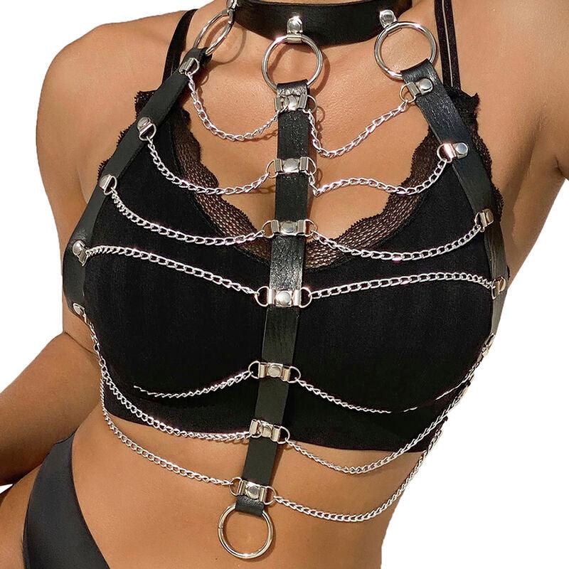 SUBBLIME - ARNÉS DE PECHO CADENAS CUERO NEGRO TALLA ÚNICA - Optelum