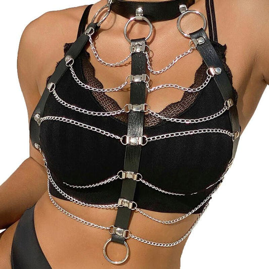 SUBBLIME - ARNÉS DE PECHO CADENAS CUERO NEGRO TALLA ÚNICA - Optelum