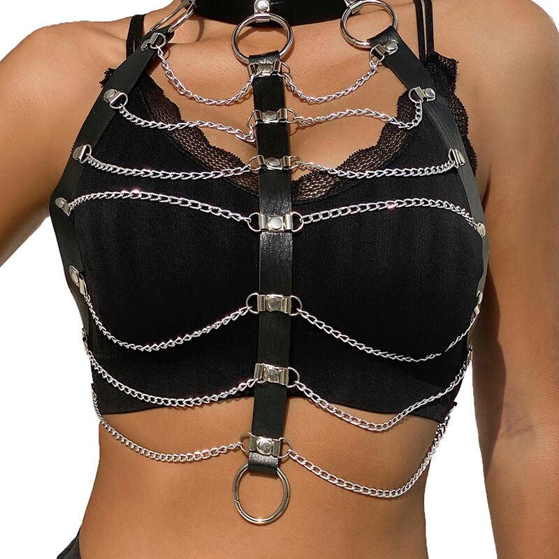 SUBBLIME - ARNÉS DE PECHO CADENAS CUERO NEGRO TALLA ÚNICA - Optelum