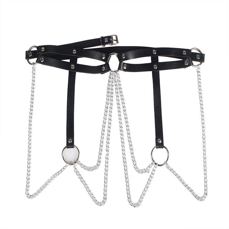 SUBBLIME - CINTURON DE CADENAS ANILLAS CUERO NEGRO TALLA ÚNICA - Optelum