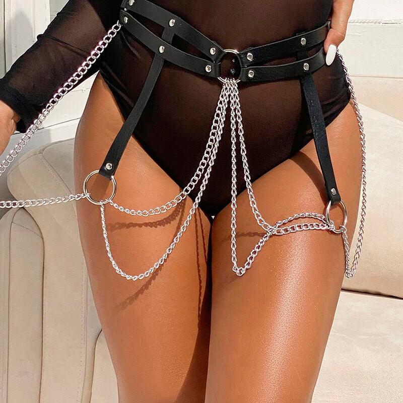SUBBLIME - CINTURON DE CADENAS ANILLAS CUERO NEGRO TALLA ÚNICA - Optelum
