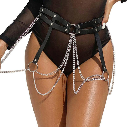 SUBBLIME - CINTURON DE CADENAS ANILLAS CUERO NEGRO TALLA ÚNICA - Optelum