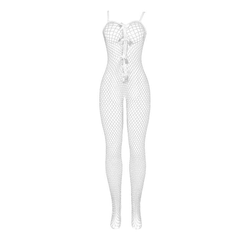 SUBBLIME - 951740 BODYSTOCKING CROTCHLESS DE REJILLA CON LAZOS BLANCO TALLA ÚNICA - Optelum