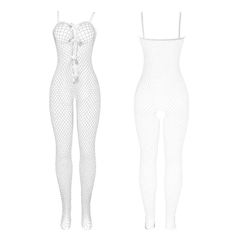 SUBBLIME - 951740 BODYSTOCKING CROTCHLESS DE REJILLA CON LAZOS BLANCO TALLA ÚNICA - Optelum