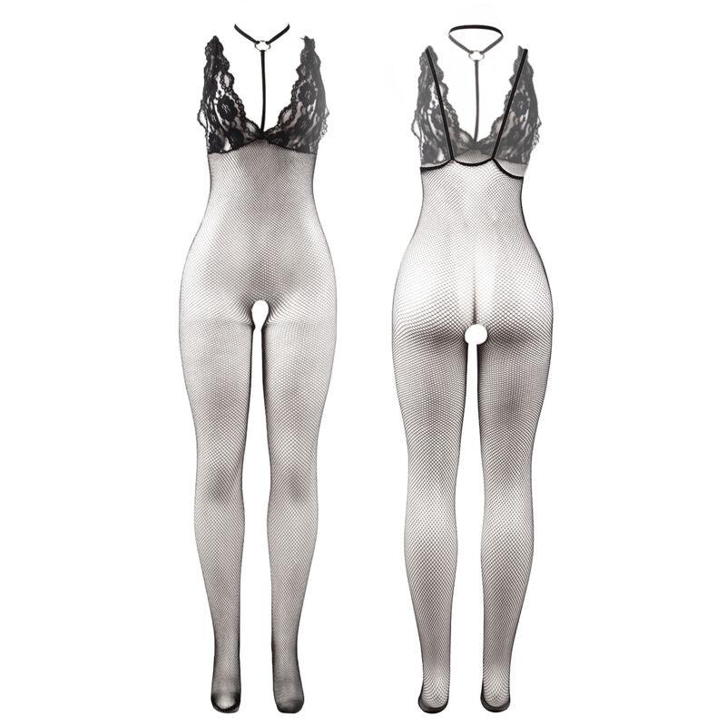 SUBBLIME - 951993 BODYSTOCKING CROTCHLESS DE REJILLA TRANSPARENTE NEGRO TALLA ÚNICA - Optelum