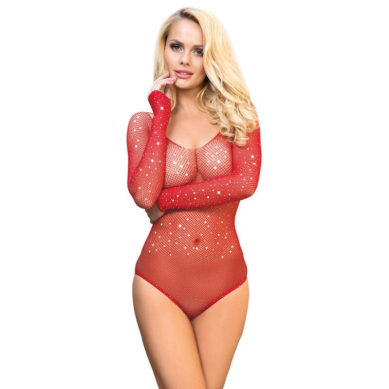 SUBBLIME - 952303 BODY DE REJILLA BRILLANTE CON HOMBROS DESCUBIERTOS MANGA LARGA ROJO TALLA ÚNICA - Optelum
