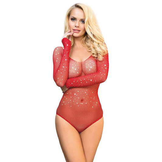 SUBBLIME - 952303 BODY DE REJILLA BRILLANTE CON HOMBROS DESCUBIERTOS MANGA LARGA ROJO TALLA ÚNICA - Optelum