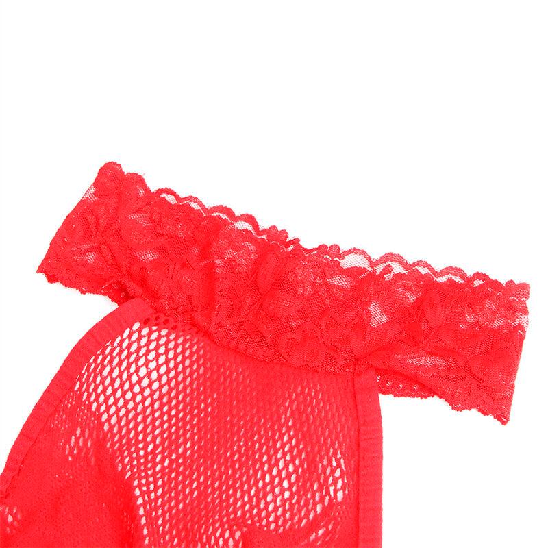 SUBBLIME - 952372 BODYSTOCKING CROTCHLESS DE REJILLA Y ENCAJE CON CUELLO ALTO ROJO TALLA ÚNICA - Optelum