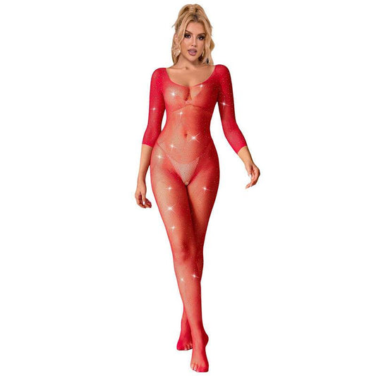SUBBLIME - 952419 BODYSTOCKING DE REJILLA CON DIAMANTES MANGA LARGA ROJO TALLA ÚNICA - Optelum