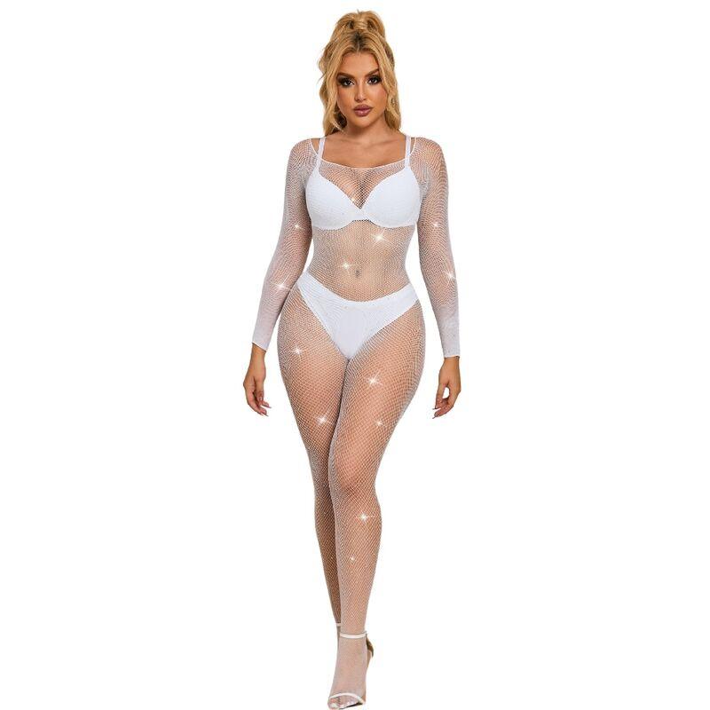 SUBBLIME - 952396 BODYSTOCKING DE REJILLA CON DIAMANTES MANGA LARGA BLANCO TALLA ÚNICA - Optelum