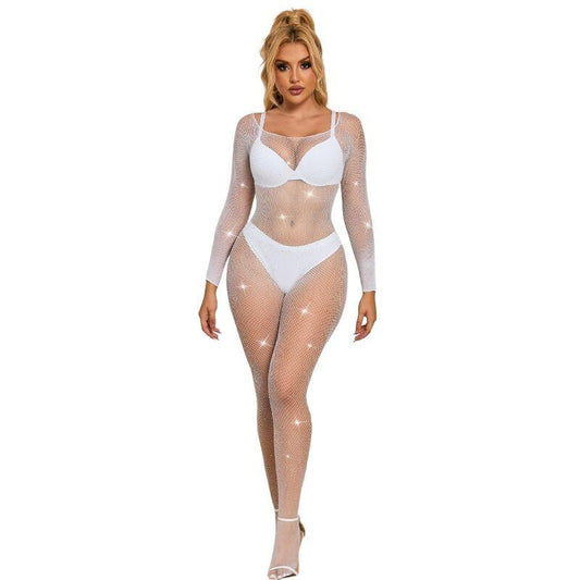SUBBLIME - 952396 BODYSTOCKING DE REJILLA CON DIAMANTES MANGA LARGA BLANCO TALLA ÚNICA - Optelum