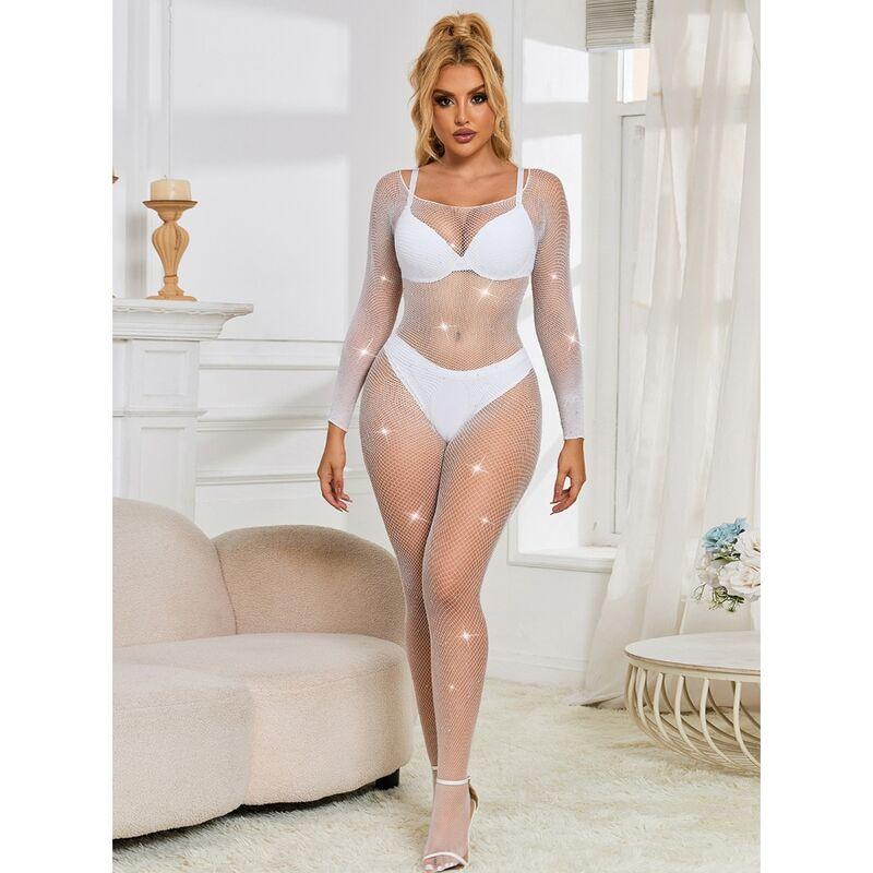 SUBBLIME - 952396 BODYSTOCKING DE REJILLA CON DIAMANTES MANGA LARGA BLANCO TALLA ÚNICA - Optelum