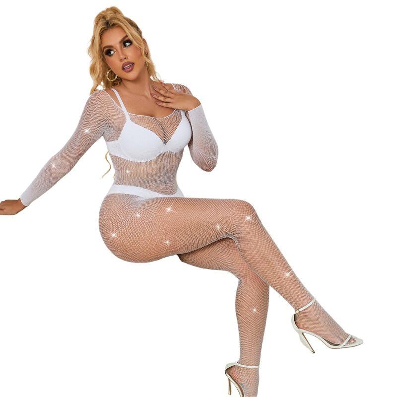 SUBBLIME - 952396 BODYSTOCKING DE REJILLA CON DIAMANTES MANGA LARGA BLANCO TALLA ÚNICA - Optelum