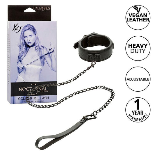 CALEXOTICS - NOCTURNAL COLLAR Y CORREA CUERO AJUSTABLE NEGRO - Optelum