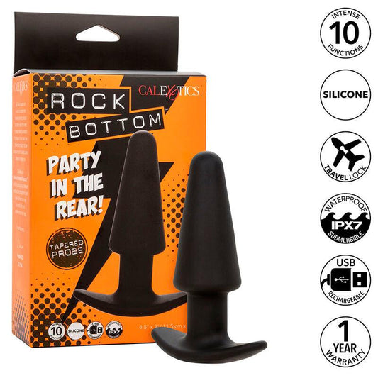 CALEXOTICS - ROCK BOTTOM PLUG ANAL CÓNICO 10 VIBRACIONES SILICONA NEGRO - Optelum