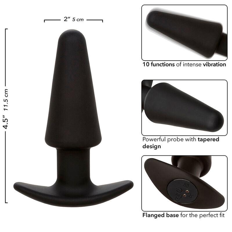 CALEXOTICS - ROCK BOTTOM PLUG ANAL CÓNICO 10 VIBRACIONES SILICONA NEGRO - Optelum