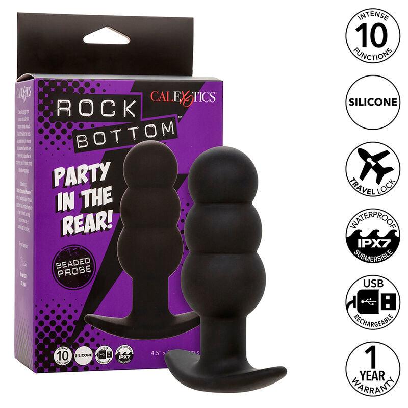 CALEXOTICS - ROCK BOTTOM PLUG ANAL CON CUENTAS 10 VIBRACIONES SILICONA NEGRO - Optelum