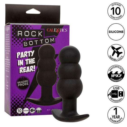 CALEXOTICS - ROCK BOTTOM PLUG ANAL CON CUENTAS 10 VIBRACIONES SILICONA NEGRO - Optelum