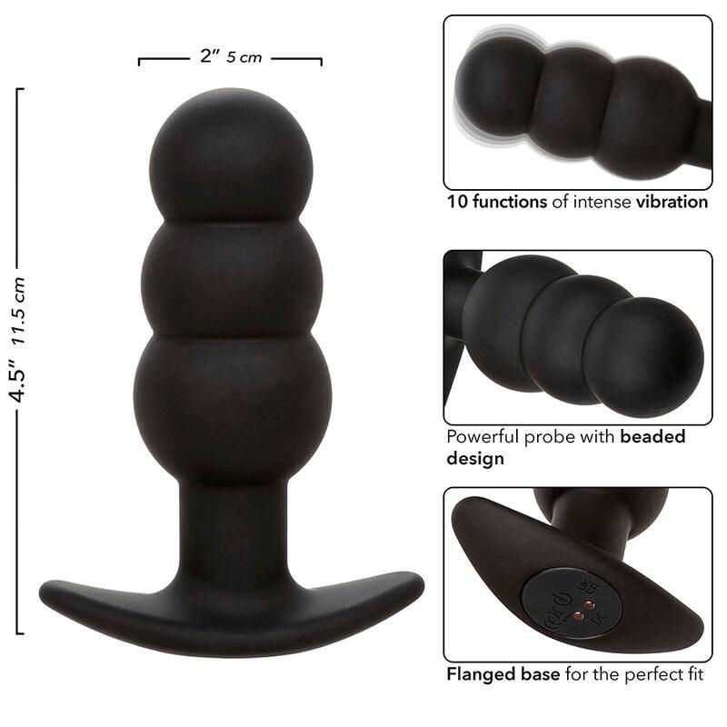 CALEXOTICS - ROCK BOTTOM PLUG ANAL CON CUENTAS 10 VIBRACIONES SILICONA NEGRO - Optelum
